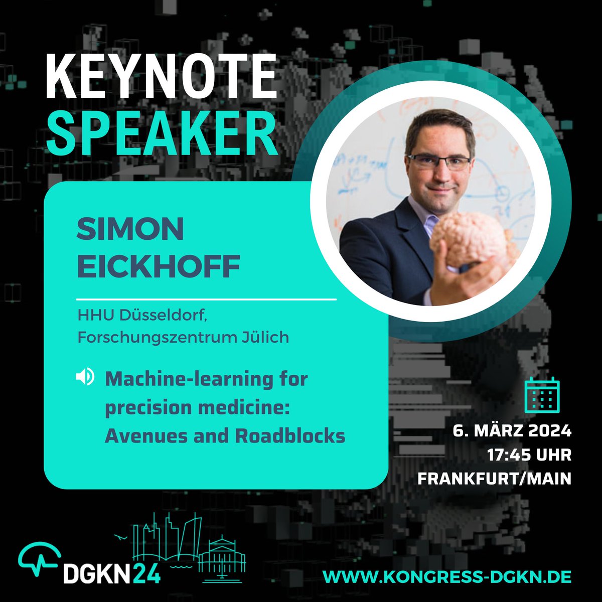 🔜 Unsere erste Keynote zum #DGKN24: Prof. Dr. Simon Eickhoff spricht über 'Machine Learning for precision medicine: avenues and roadblocks'. #KI in der Diagnose & Therapie neurologischer und psychiatrischer Erkrankungen.
#Neurowissenschaft #neuroscience #MachineLearning