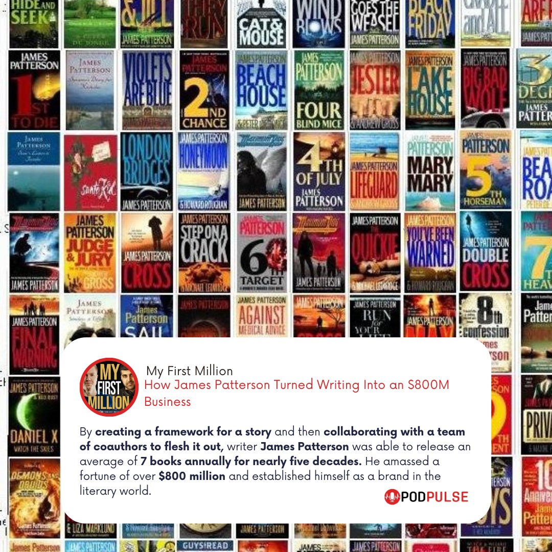 PodPulseAi's tweet image. 📚✨ How are authors like Ryan Holiday and James Patterson transforming their words into wealth? Discover their secrets on the @myfirstmilpod with @ShaanVP  &amp;amp; @thesamparr 

Visit sbee.link/c6btfuka9w for the summary and takeaways.  #ContentToCommerce