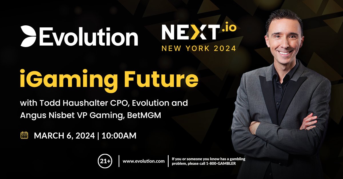 Evo_global's tweet photo. Day 1 of @nextdotio NYC is here! Join our Chief Product Officer, Todd Haushalter, for this morning’s panel at 10:00am EST as he gives insight on the future of iGaming.

21+ I If you or someone you know has a gambling problem, please call 1-800-GAMBLER. https://t.co/941IJzCqMn