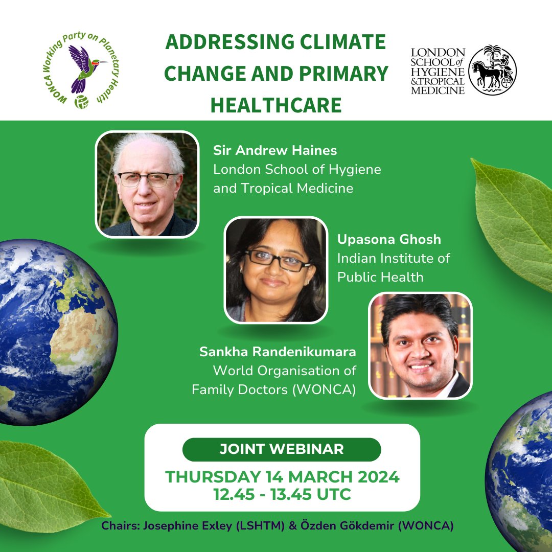 WEBINAR INVITATION: 🌿Addressing #ClimateChange and #PrimaryHealthcare A joint webinar in collaboration with @LSHTM_Planet, Thu 14 March 2024, 12.45-13.45 UTC. More info: lshtm.ac.uk/newsevents/eve… No sign-up needed! Translated captions available! 🙂 #SustainableHealthcare