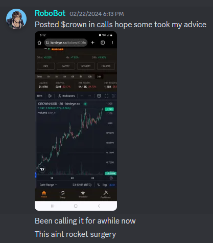 📣Shout-Out📣

Amazing calls from one our member <a href="/RoboBotts/">CountDracula.sol</a> Which he called $CROWN, $SPDR and some NFT mints. 

Our group have elite members!