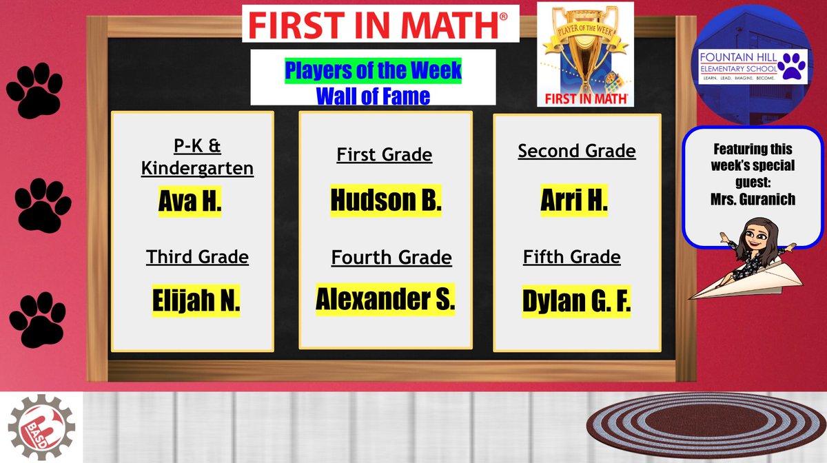 High Paw to our First in Math Teams and Players of the Week! Keep working hard, Tigers! 🐯🔢 <a href="/FirstInMath/">First In Math</a> <a href="/BethlehemAreaSD/">BASD</a>