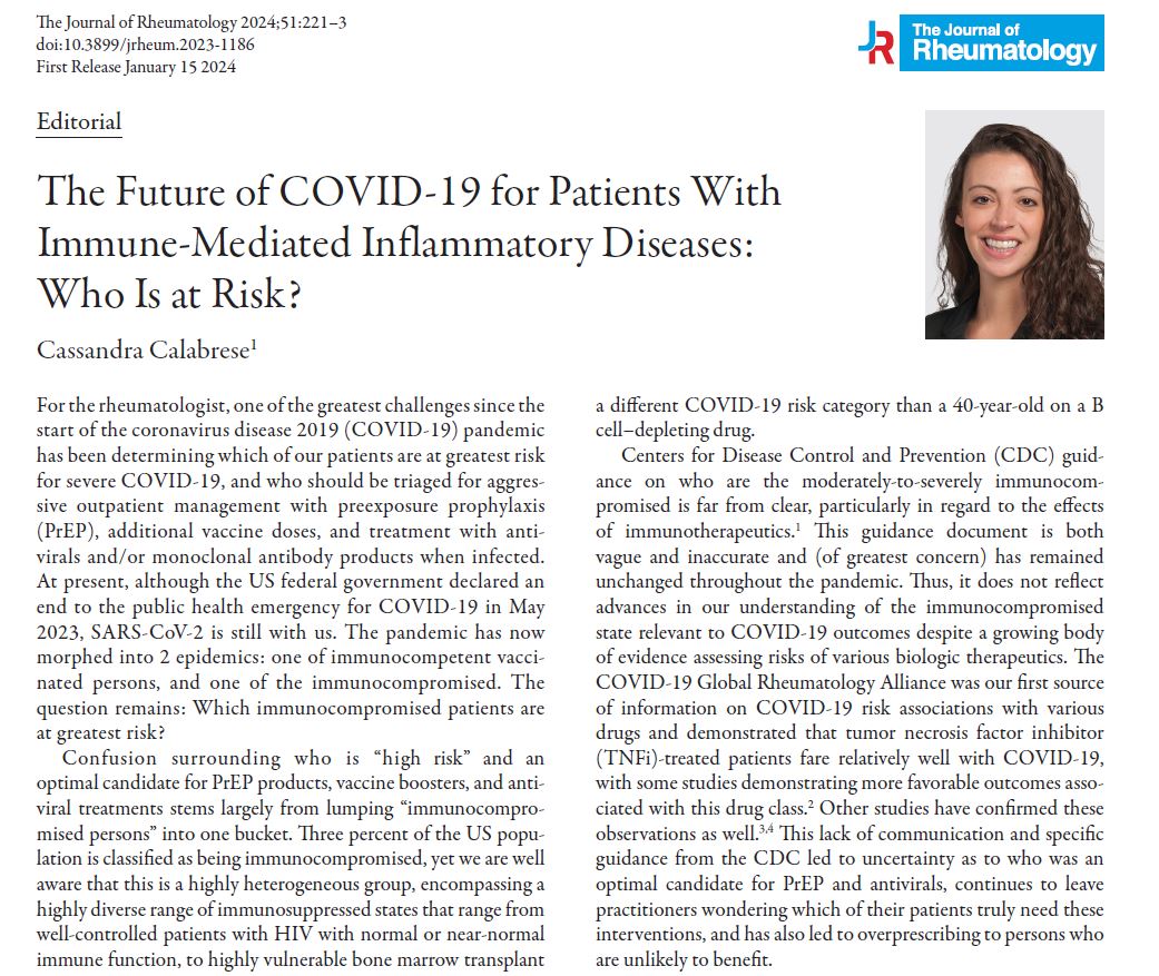 Editorial The Future of COVID-19 for Patients With Immune-Mediated Inflammatory Diseases: Who Is at Risk? 📰 doi.org/10.3899/jrheum… #autoimmunediseases #COVID19 #immunocompromised #risk #vulnerability