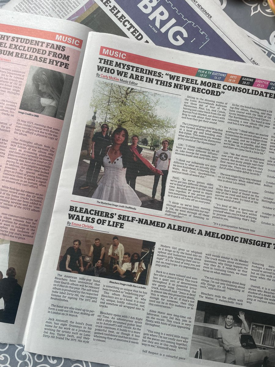 MckimCarly's tweet photo. So excited to see @brignewspaper  print edition released this month! Extremely happy with how our music section is looking 🧡 https://t.co/p9pFpBbAsx