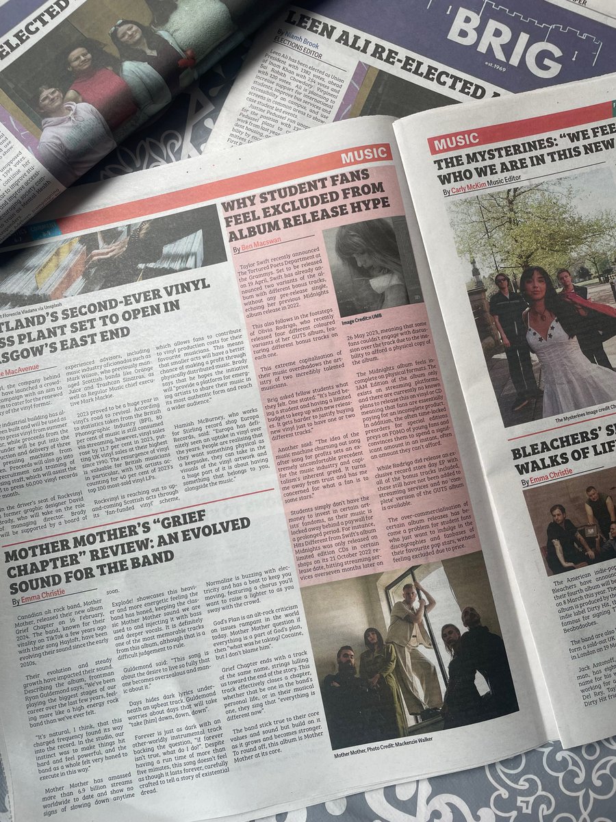 MckimCarly's tweet photo. So excited to see @brignewspaper  print edition released this month! Extremely happy with how our music section is looking 🧡 https://t.co/p9pFpBbAsx
