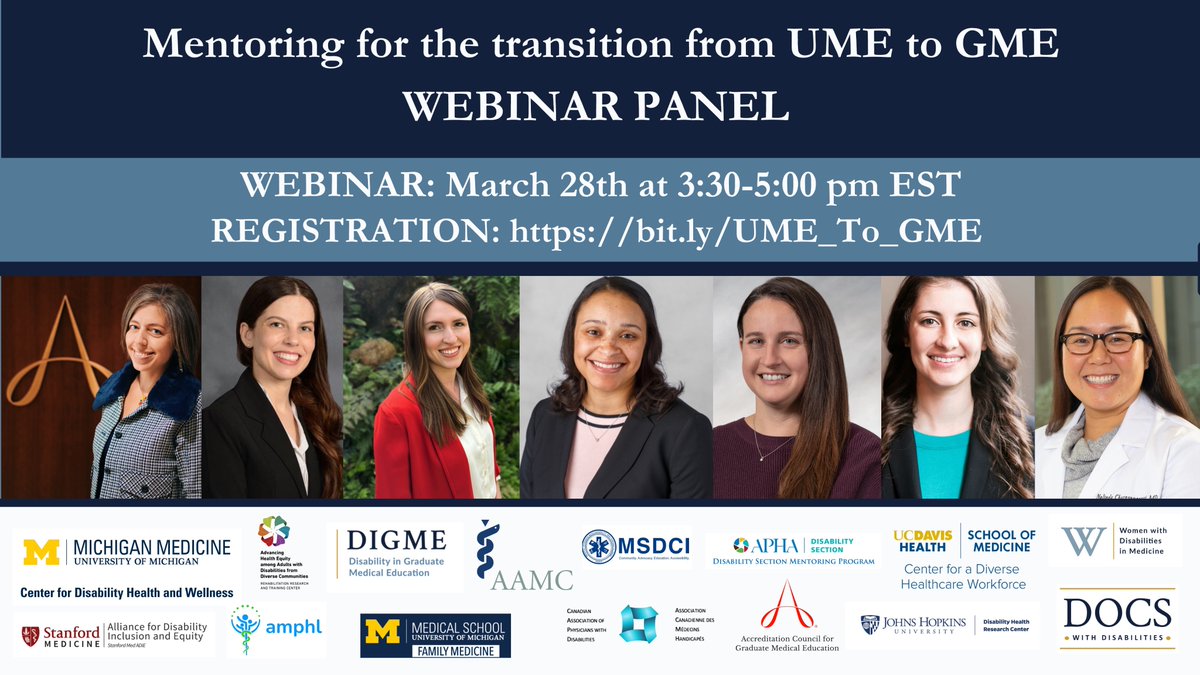 Join us in Women's History Month to meet women creating history in medicine! 'The transition from UME to GME for women with disabilities' 📅 Save the date: March 28th 🕒 Time: 3:30-5 pm EST 🌐 bit.ly/UME_To_GME #MedTwitter #MedEd #WomenInMedicine…