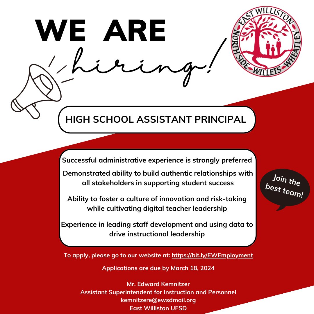 Ed Kemnitzer (@kemnitzer3) on Twitter photo We are seeking an exceptional leader to join our innovative leadership team in <a href="/EastWillistonSD/">East Williston UFSD</a>. Please reach out directly with any questions. Check us out at #ewlearns <a href="/WheatleySchool/">The Wheatley School</a> We are seeking an exceptional leader to join our innovative leadership team in <a href="/EastWillistonSD/">East Williston UFSD</a>. Please reach out directly with any questions. Check us out at #ewlearns <a href="/WheatleySchool/">The Wheatley School</a>