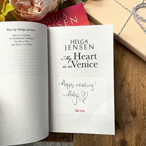 Many thanks to @HelgaJensenF for signing our copies of #myheartbelongsinvenice 😍 📚 Gift or sub today for your signed copy, with author letter and surprise bookish treats: bit.ly/35UnAr5 #romancebooks #RomanceReaders @canelo_co