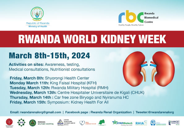 Screen for kidney health, and stay ahead of the game. Get ready for Rwanda Kidney Week 2024! From March 8th to 15th, numerous partners in health will be hosting a week dedicated to kidney health. Join us for kidney health consultations with our expert doctors, nutrition advice…