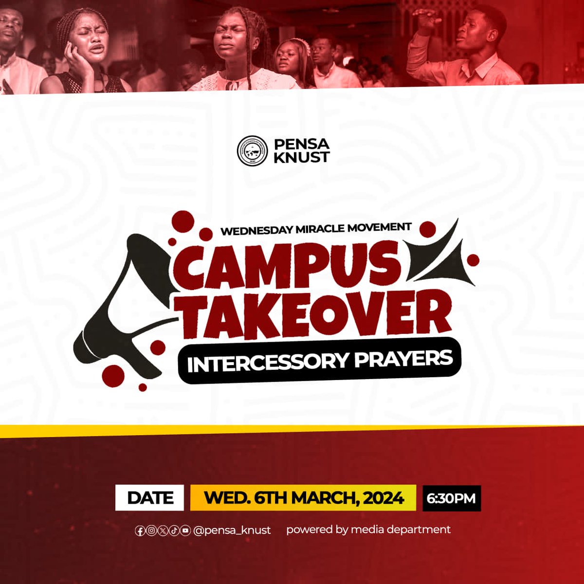 Christ in you!

I urge, then, first of all, that petitions, prayers, intercession, and thanksgiving be made for all people

Join us  📍TODAY at the ⛪Queens Hall Dining Hall as we intercede for souls won from the Campus Takeover.
⏰6:30pm

#MidweekService 
#MiracleMovement