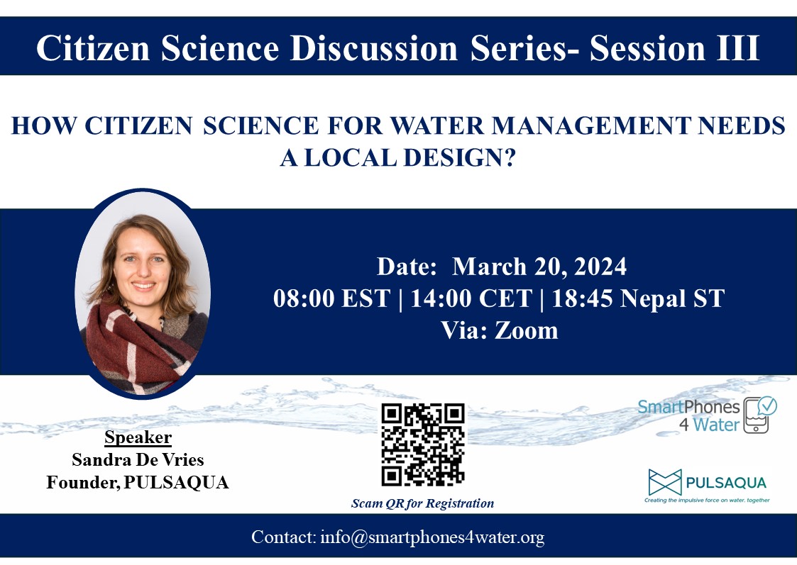 🌊 Gear up for Citizen Science Discussion Series: Session III 'How citizen science for water management needs a local design?' Let's dive deep into the impact of local design on water management. Be part of this insightful conversation! #CitizenScience @pulsaqua