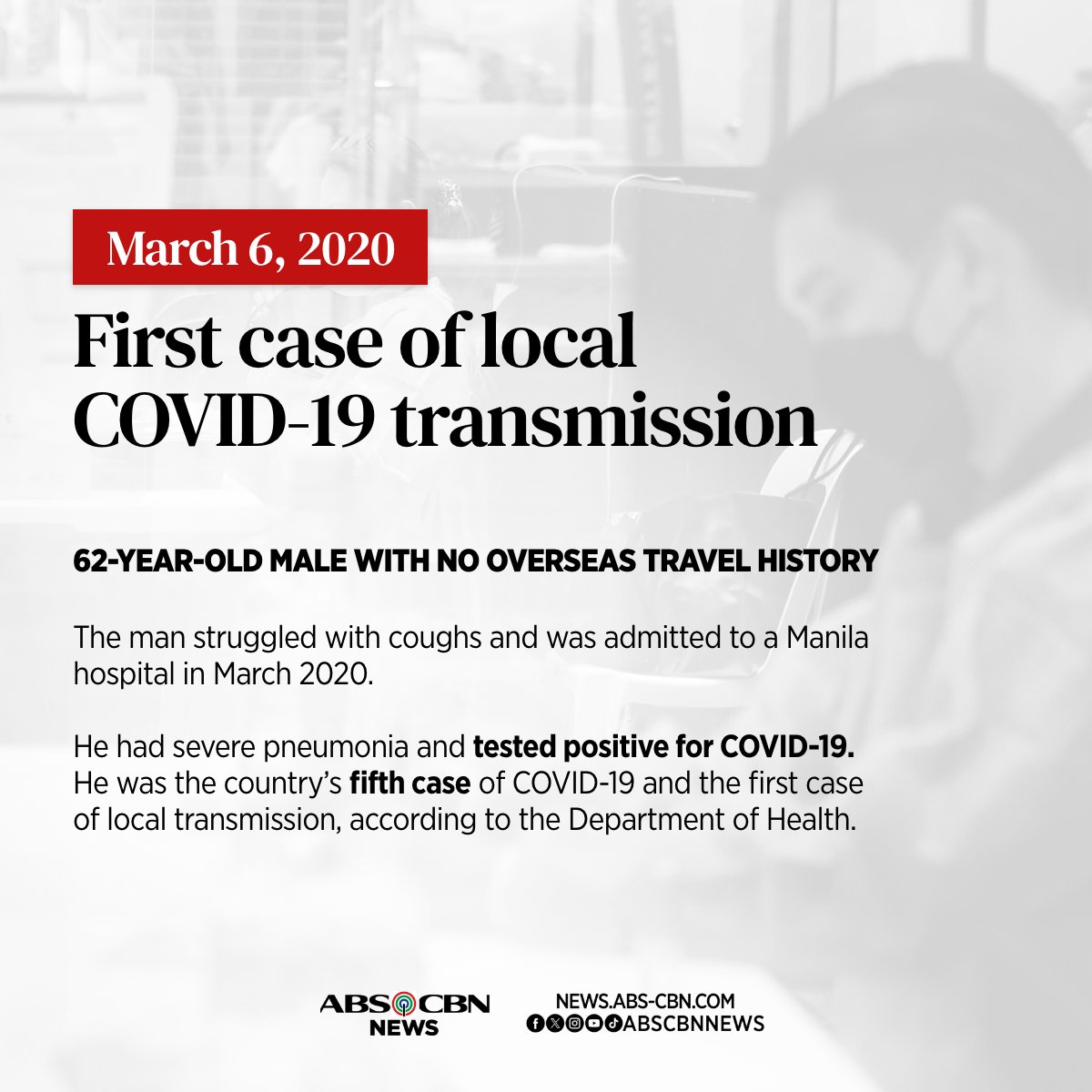 ABSCBNNews's tweet photo. A senior citizen was considered the first case of local transmission because he had no records of international travel. #COVID19Anniversary

Related story: https://t.co/ww7fGtAIES https://t.co/1L8rqQZROm
