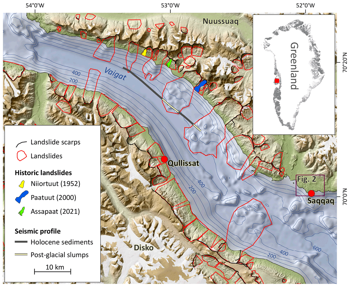 Our study on landslide-initiated tsunamis is out!

We find evidence of giant, prehistoric tsunamis coming from Vaigat strait, in the lakes of Saqqaq, W Greenland.

Thanks for the enjoyable collaboration to all involved: @K_Svennevig, <a href="/Anne__Sofie/">Anne Sofie</a>, Gregor, Mimmi &amp; <a href="/nicolajklarsen/">Nicolaj Krog Larsen</a>