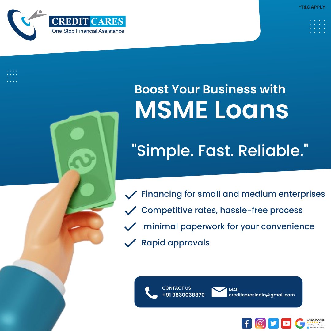 Creditcaresind's tweet image. Supercharge your small business with CreditCares MSME Loans – Your key to financial growth and success! 💼🚀 #CreditCares #MSMEFunding #BusinessBoost #msmeloan #credit #cares #finance #trend #viral