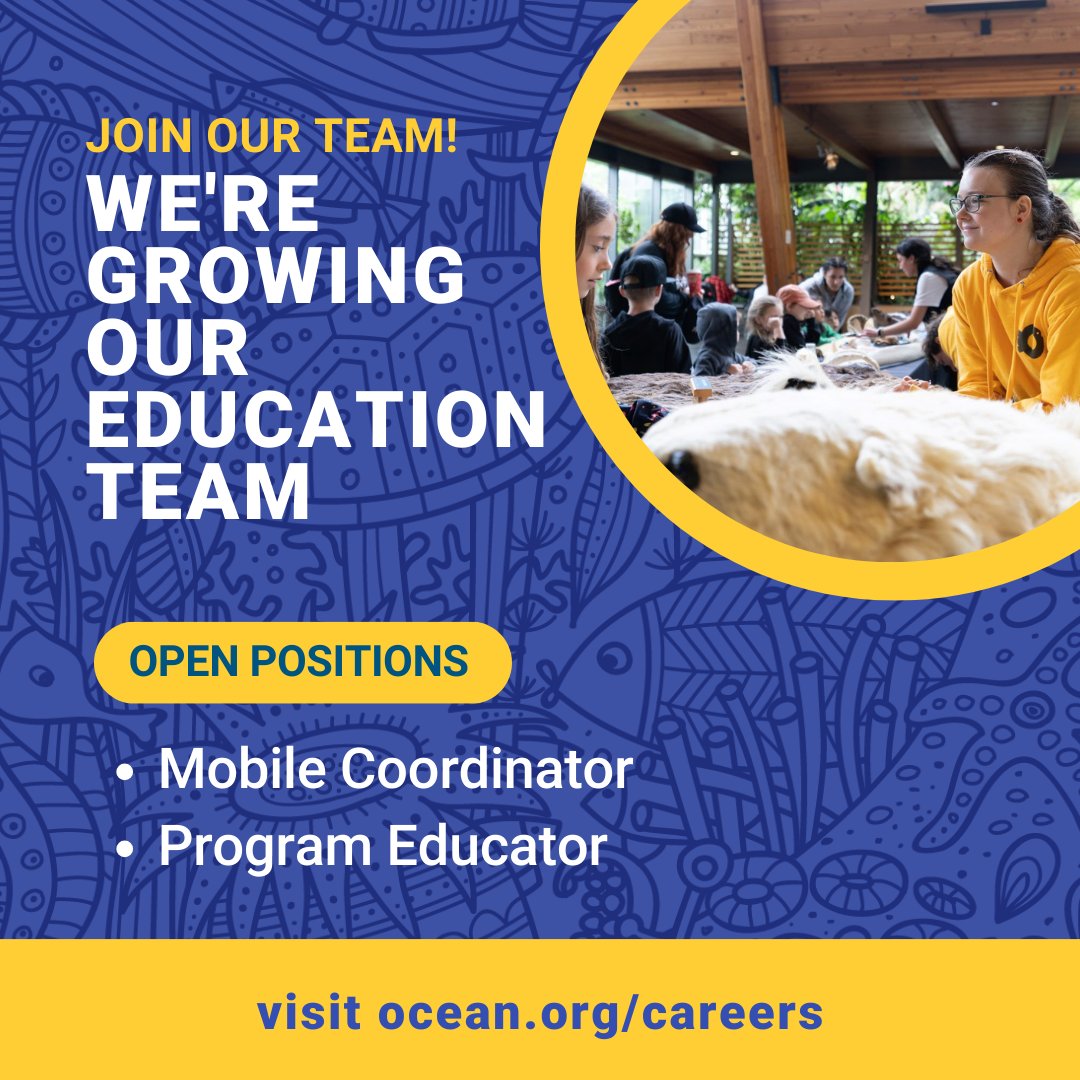 We're #hiring two positions for our Education Team in Vancouver. The successful candidates will support the in-person and virtual delivery of programs in both English and French. Visit bit.ly/3vyiAnZ for details. #jobsearch #hiringnow #nonprofit #OceanConservation