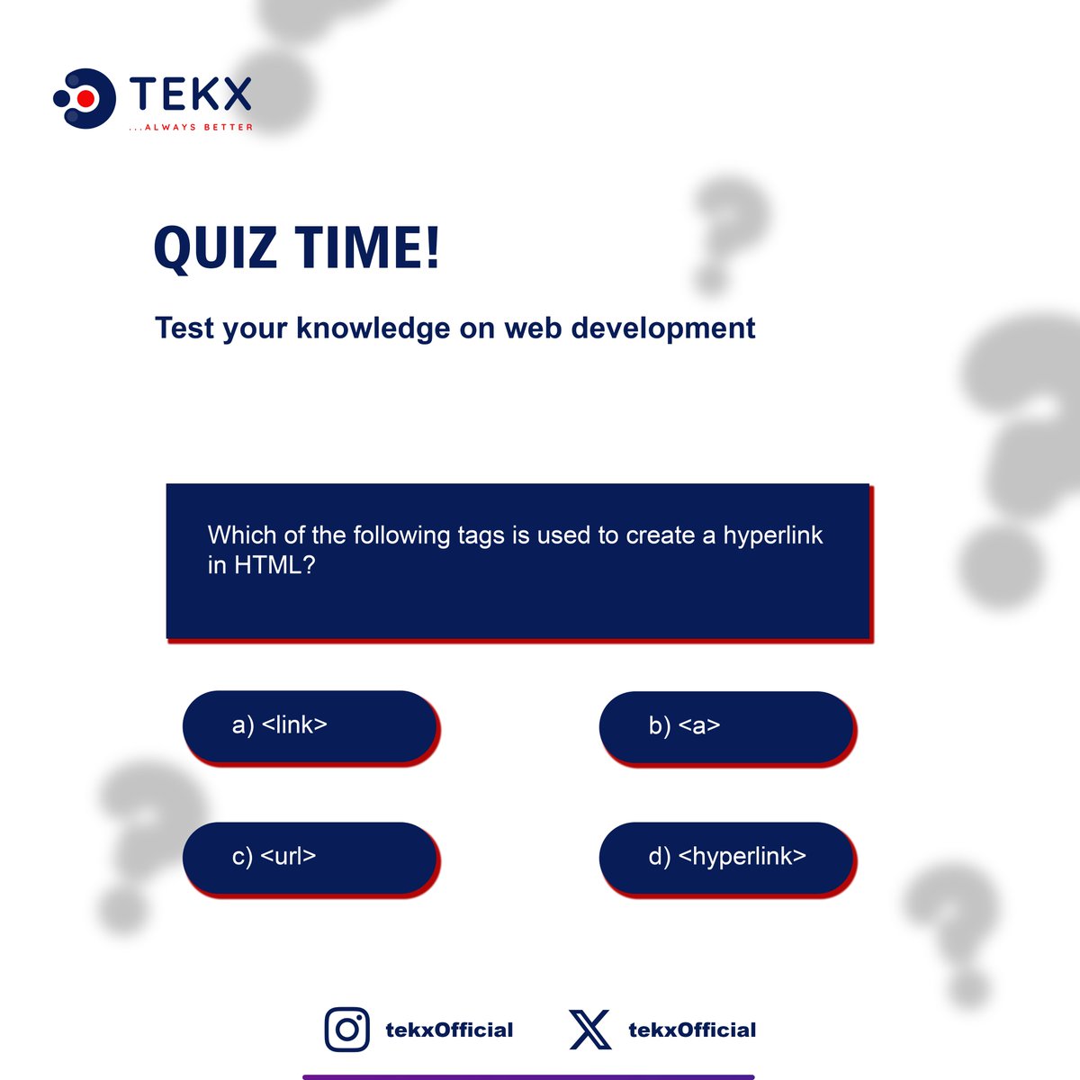 tekx_ng's tweet image. TRIVIA TIME!
get your web development into test!
#webdevelopment #webdevs