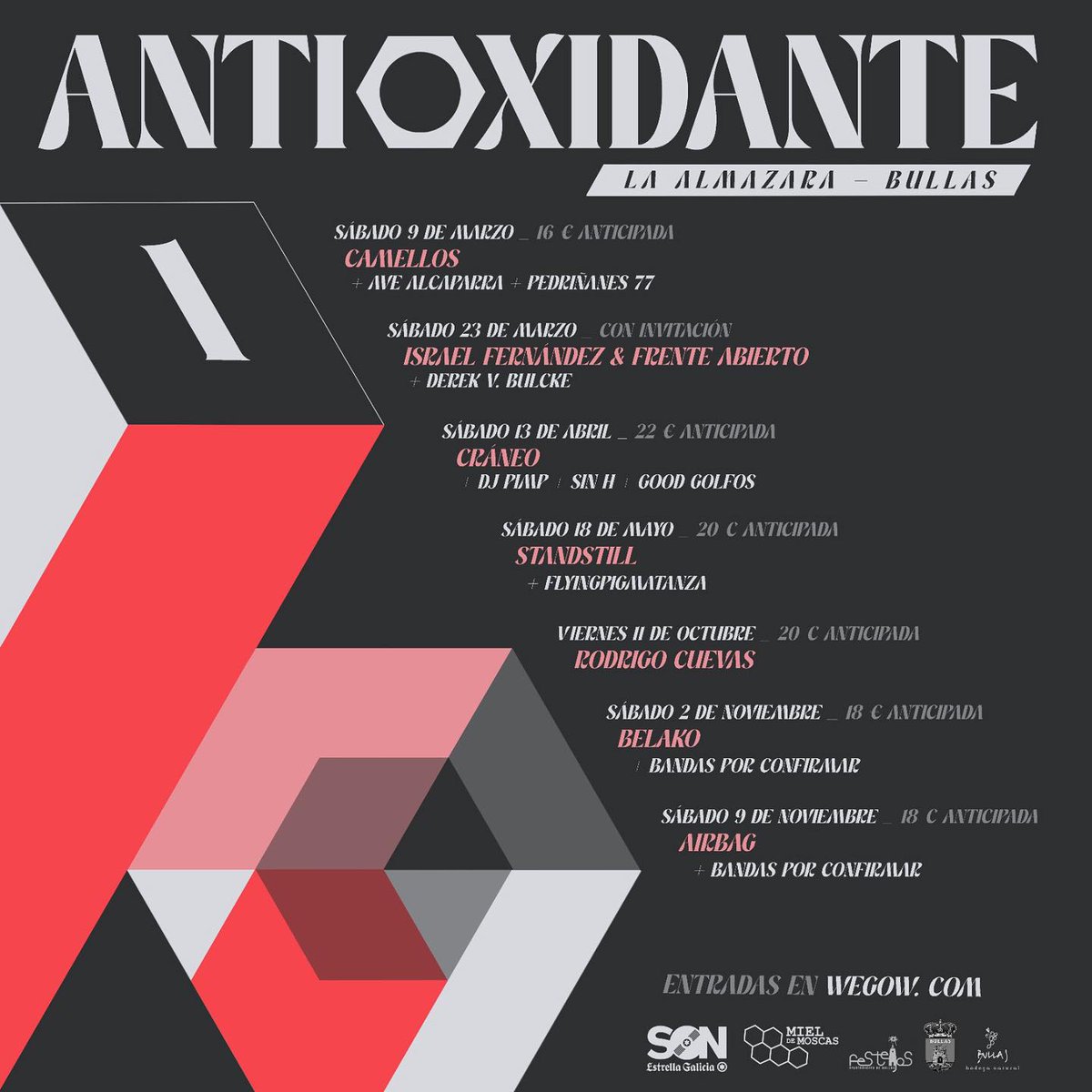 Este fin de semana comienza el ciclo de conciertos #Antioxidante2024 en La Almazara de Bullas, Murcia. Si andáis cerca, podréis ver por allí a @camellosdigame, @israelcantaor, @RodrigoCuevasG, @standstill_bcn, @belakoband, @mondoairbag y Cráneo.