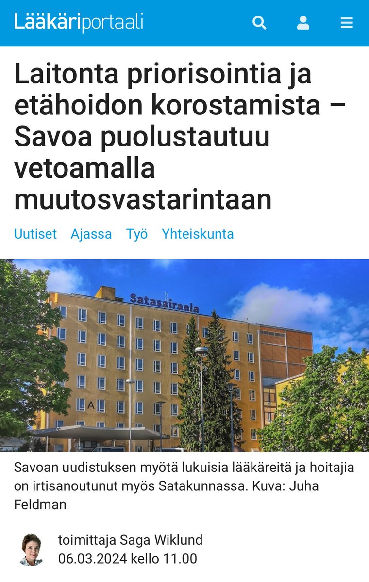 1/6: Konsulttiyhtiö Savoa Partnersin farssi. Miksi? ⭐️HV-alueiden päätöksiä tekevillä ei rehellisesti sanottuna riittävää substanssiymmärrystä järkevien päätösten tekemiseen. ”Laitonta priorisointia ja etähoidon korostamista – Savoa puolustautuu vetoamalla muutosvastarintaan.”