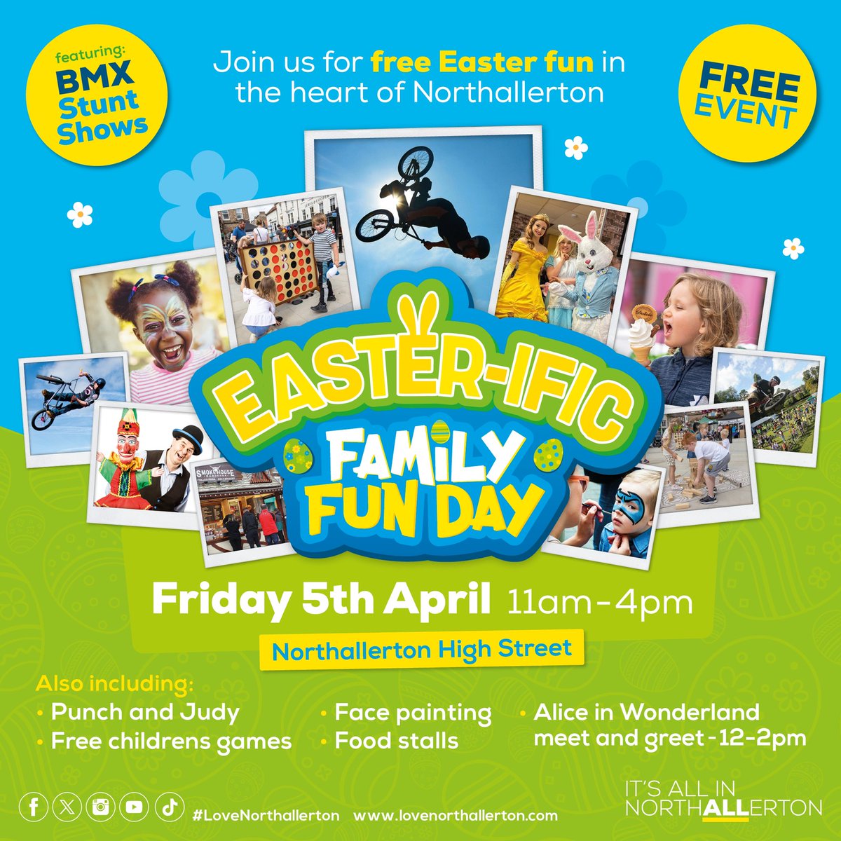 ☀️🐣Our Easter - ific family fun day promises a day of free family entertainment for you and your family! 🐣☀️ 

Friday 5th April 11am - 4pm on Northallerton High Street! 

#lovenorthallerton #itsallinnorthallerton #freefamilyfun #freefamilyevent #easterholidays