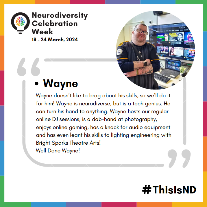🧠Neurodiversity Celebration Week🧠 We're supporting Neurodiversity Celebration Week by showcasing the achievements of those within Aspire and challenging stereotypes. Today we're celebrating: Wayne! @NCWeek @bstacleeds #ThisIsND #NeurodiversityCelebrationWeek #NCW