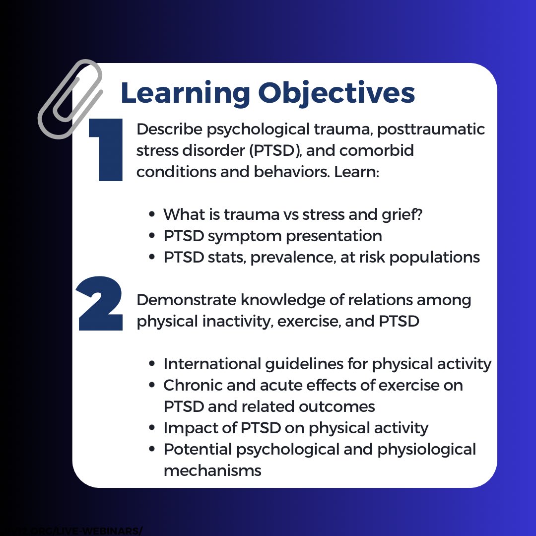 WEBINAR ALERT!!! 🚨 Join us and Dr. Whitworth to learn more about PTSD and the benefits of physical activity 💪🏋️🏃‍♀️ run (!!) to sign up— div12.org/live-webinars/ 3/20 at 12 PM EST #psychology #webinar #clinicalpsychology #ptsd #exercise