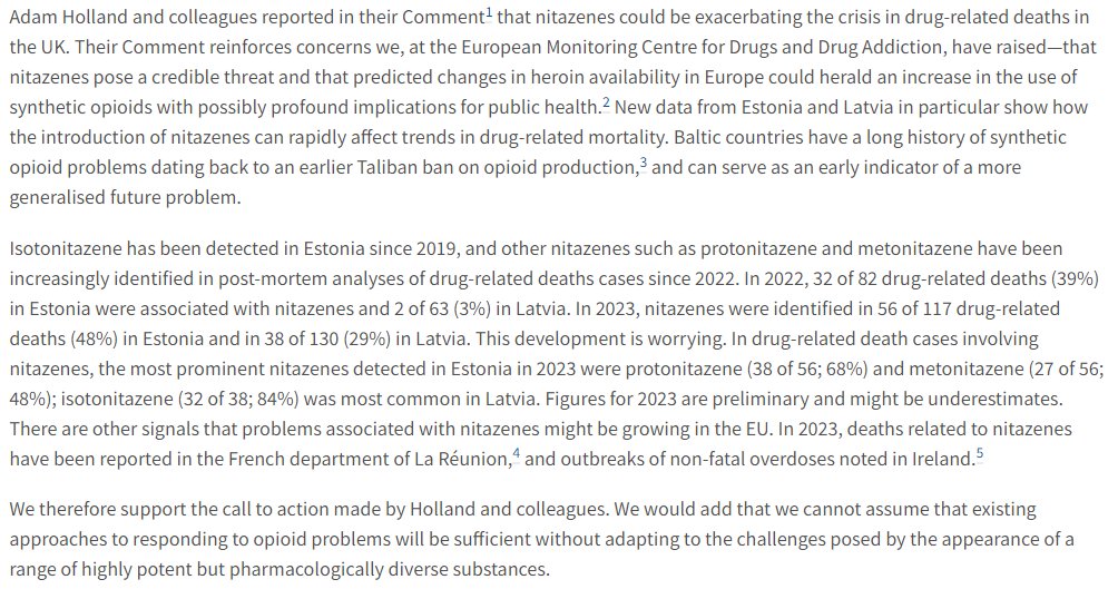 .@EMCDDA recognises the problem that nitazenes may pose for people using drugs in the UK. We need to go further than just recognising harms - we need to take ACTION to deal with this emergency. DCRs, decrim, and support - NOW 💥 h/t @TransformDrugs thelancet.com/journals/lanpu…