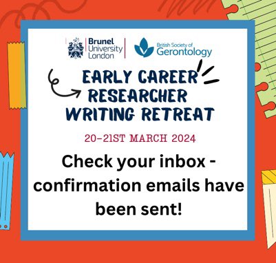 All of the confirmation emails have been sent out! @LisaDavisonPhD and I look forward to welcoming you to @Bruneluni for two days of writing, networking, and discussions of grant writing and publications. With thanks to @BrunelResearch @BSG_ERA and @britgerontology for the £!