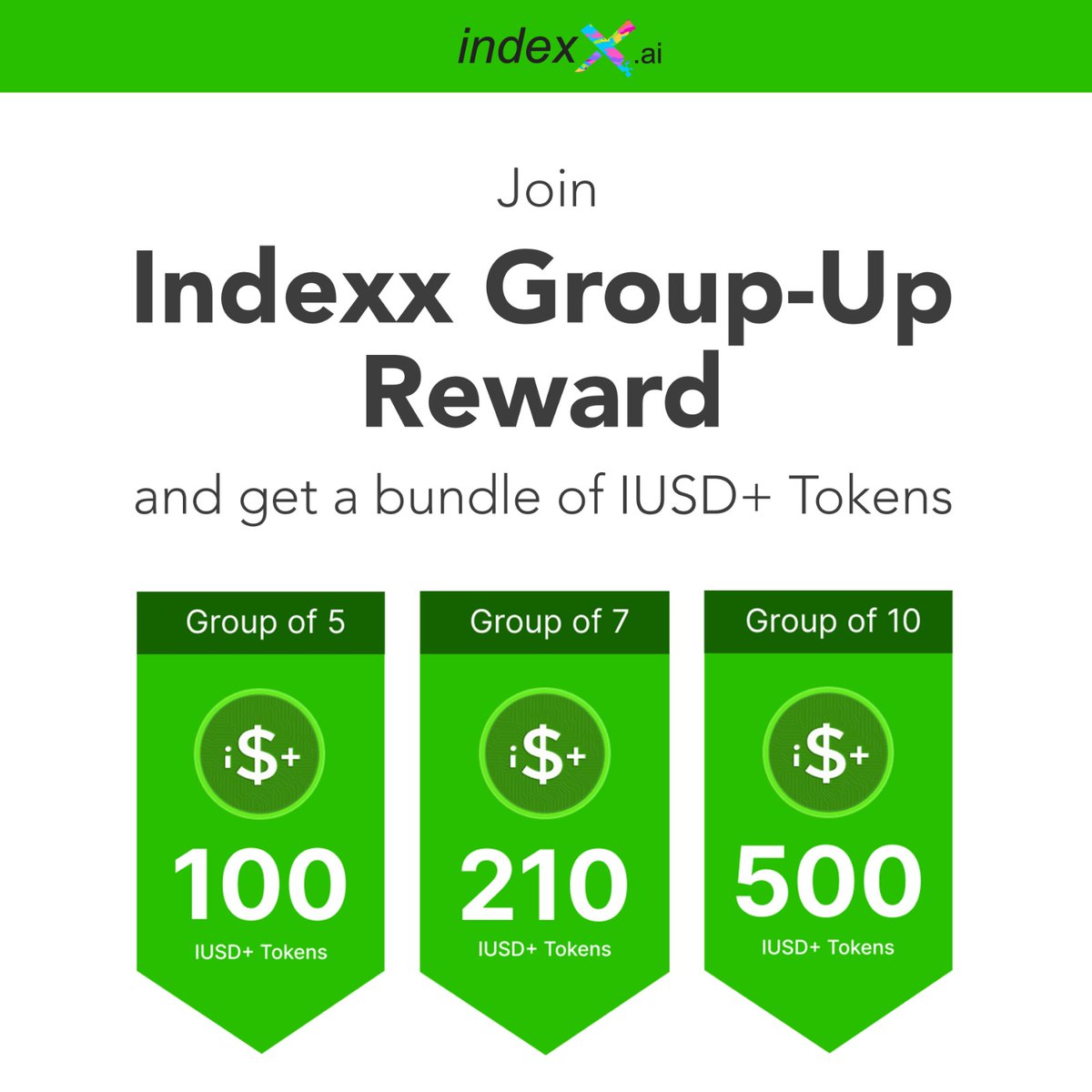 Indexx_ai's tweet photo. Indexx Group-Up concept will be launched soon which will allow you to earn more tokens with your friends and family!
Earning money wasn't this much fun :)
More Details Coming Soon
#grouprewards #indexxrewards #rewards #IUSD