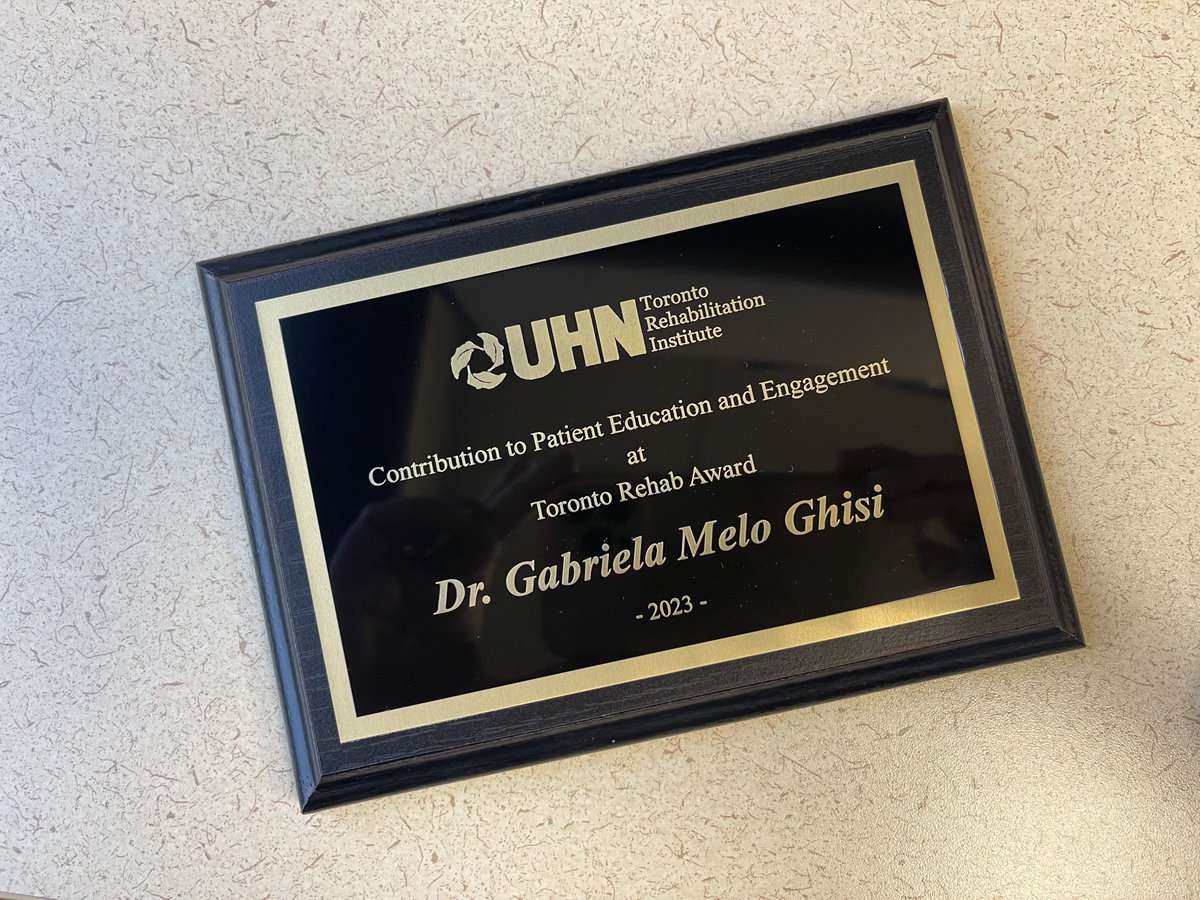 Honored to receive the Patient Education and Engagement Award at Toronto Rehab <a href="/UHN/">University Health Network</a>. Patient education has always been at the core of my work, and I am truly grateful for this recognition.