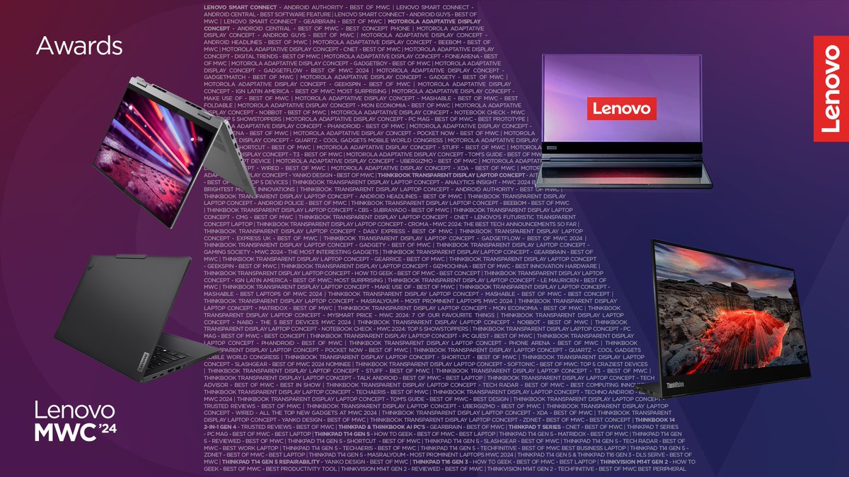Lenovo's tweet image. We&apos;re excited to announce that we brought home 110 awards from this year&apos;s MWC! 🏆🏆🏆

Thank you to everyone who helped make #LenovoMWC an amazing success 💻❤ #MWC24
