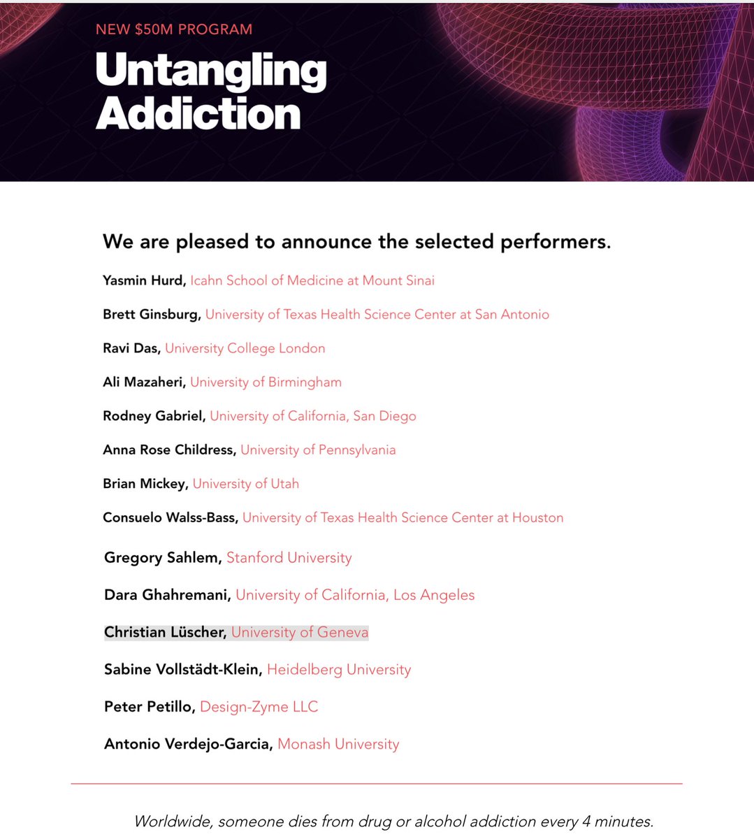 Honored to be part of the @WellcomeLeap program to advance addiction therapies with my debut in clinical research! In collaboration with expert colleagues Valentina Garibotto, Gregor Hasler & Marcus Herderer