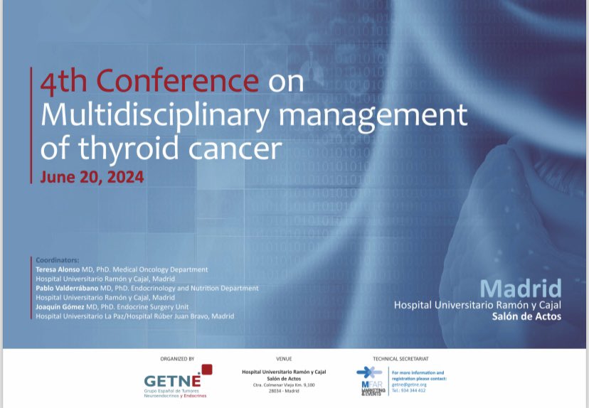 Joaquin_Gom's tweet image. Ya disponible programa e inscripción de “4th Conference on multidisciplinary management of thyroid cancer”. Inscripción gratuita y ponentes de muy alto nivel. Inscripción en @GrupoGetne, @T_AlonsoGordoa @aecat_es @PatriciaLueng13 @Ja_Capdevila
