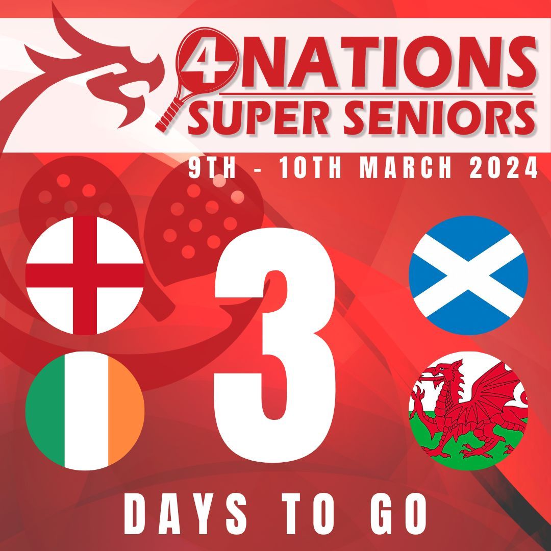 welshpadel's tweet image. 3 days to go for the Four Nations Super Seniors - taking place this year at @rocketpadel_bristol

Welsh team sponsored by ourselves at The Welsh Padel Centre and Pro Padel Courts @Propadelcourts 

#welshpadel #padeltennis #padel #padeltournament