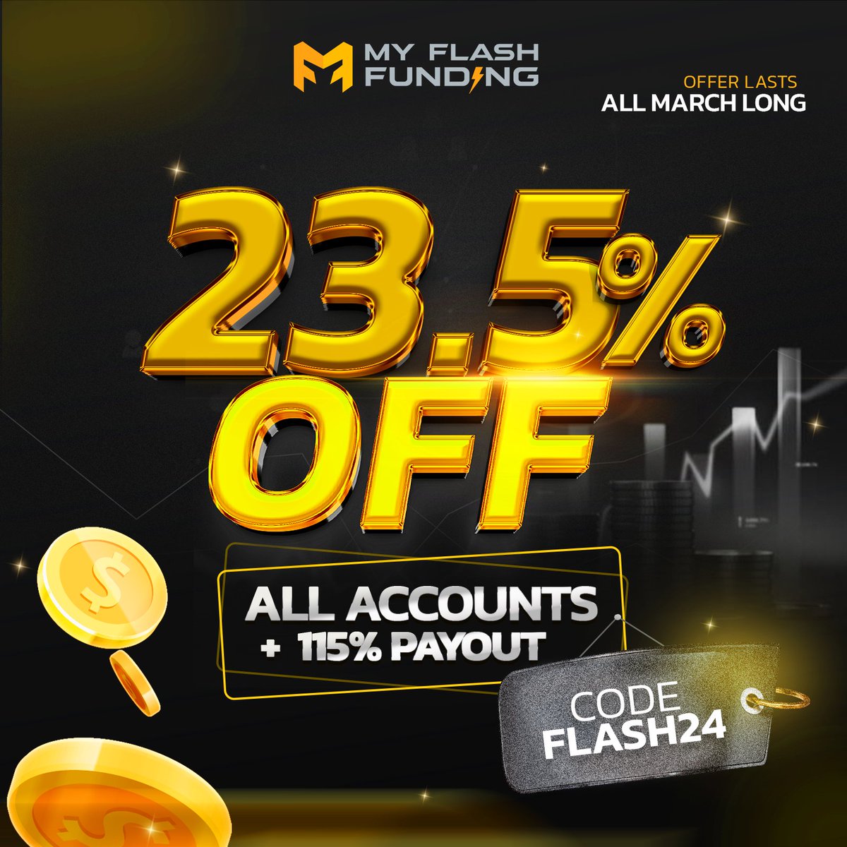 Get 23.5% OFF + a 115% REFUND! ⚡️ Code: FLASH24 Act fast, this offer is valid until the end of the month! Don't wait - secure your funding NOW 👉 myflashfunding.com