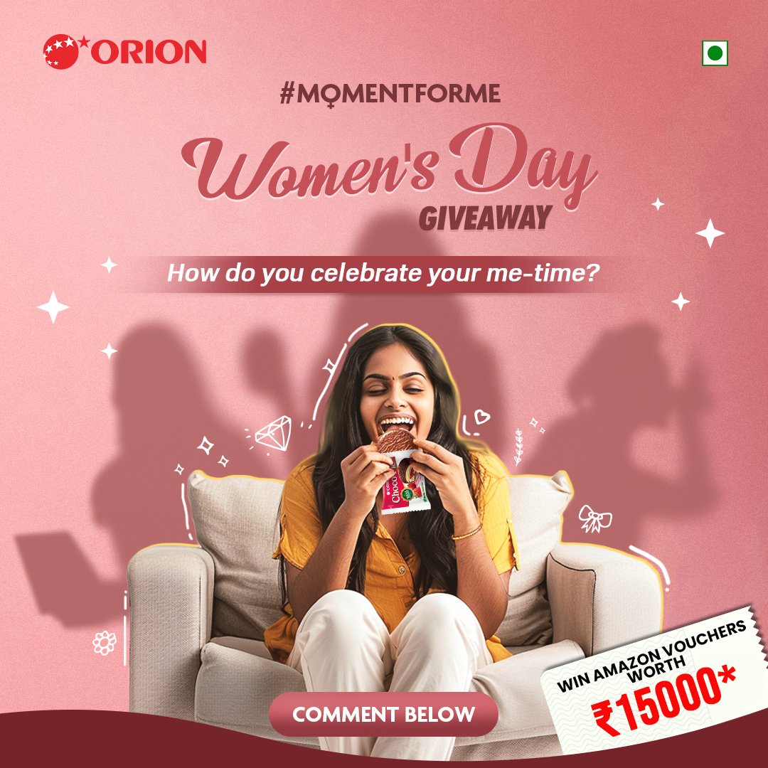 Giveaway for all the superwomen!📢 🎀Follow x.com/inorionchocopie 🎀Tell us how you spend your me-time in the comment section & Use the hashtag #MomentForMe *3 participants win an Amazon voucher worth 5K INR each! Last date: 10th March #OrionChocoPie #WomensDay #Contest