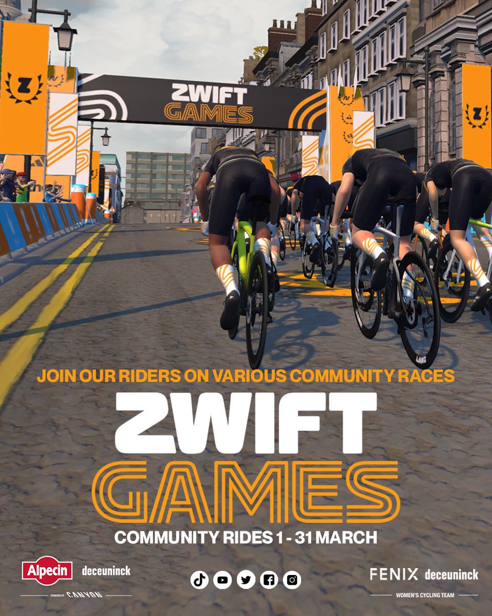 March 2024 marks the inaugural #ZwiftGames! 🤩 Look out for the #FenixDeceuninck & @AlpecinDCK riders taking part in various community events and see if they can help you out! 🔗 All information and events: zwift.com/uk/zwift-games #FenixDeceuninck #GoZwift