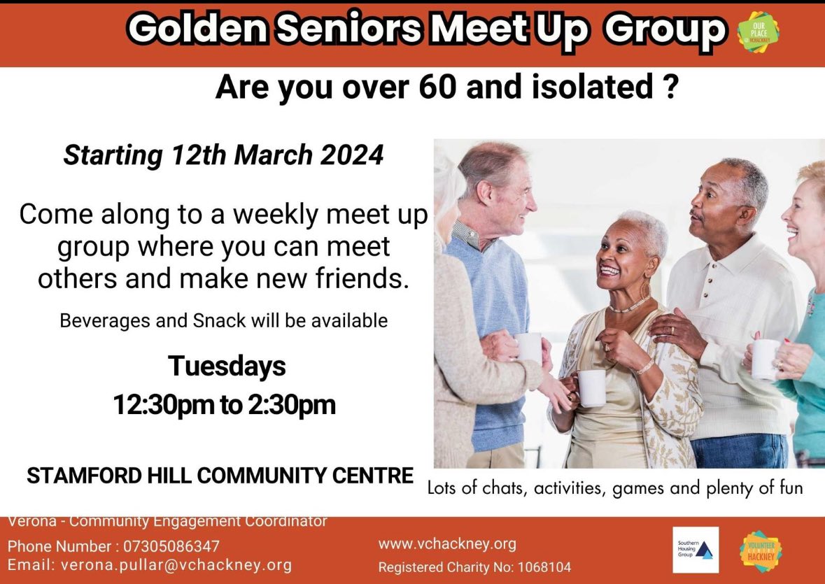 🚨Starting Next at Stamford Hill Community Centre 🚨A new social group for just you special golden generations. The group will start Tuesday 12 March 2024 at 12:30pm. There will be light refreshments available.