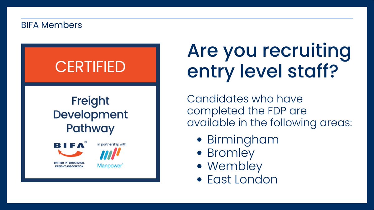 📣 #BIFA Members: Are you recruiting entry level staff?

Please contact Mat Beecham from Manpower if you can give someone a career in logistics!