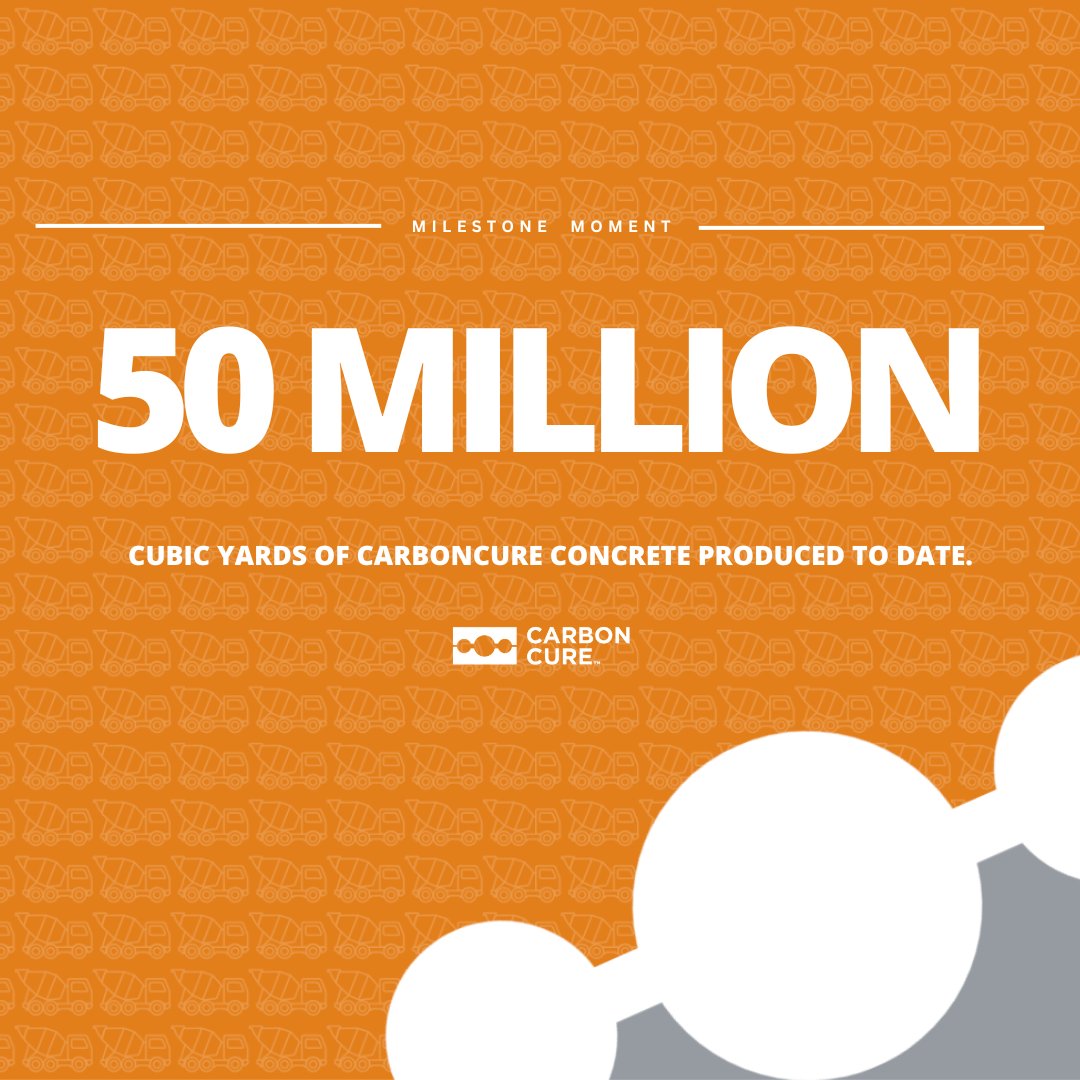 Huge news: #CarbonCure is thrilled to announce... drum roll 🥁... a milestone 50 MILLION cubic yards of lower carbon concrete produced to date by our concrete producer partners worldwide.

Read our news release: carboncure.com/news/carboncur…

How much is 50M cubic yards of concrete? ⬇️