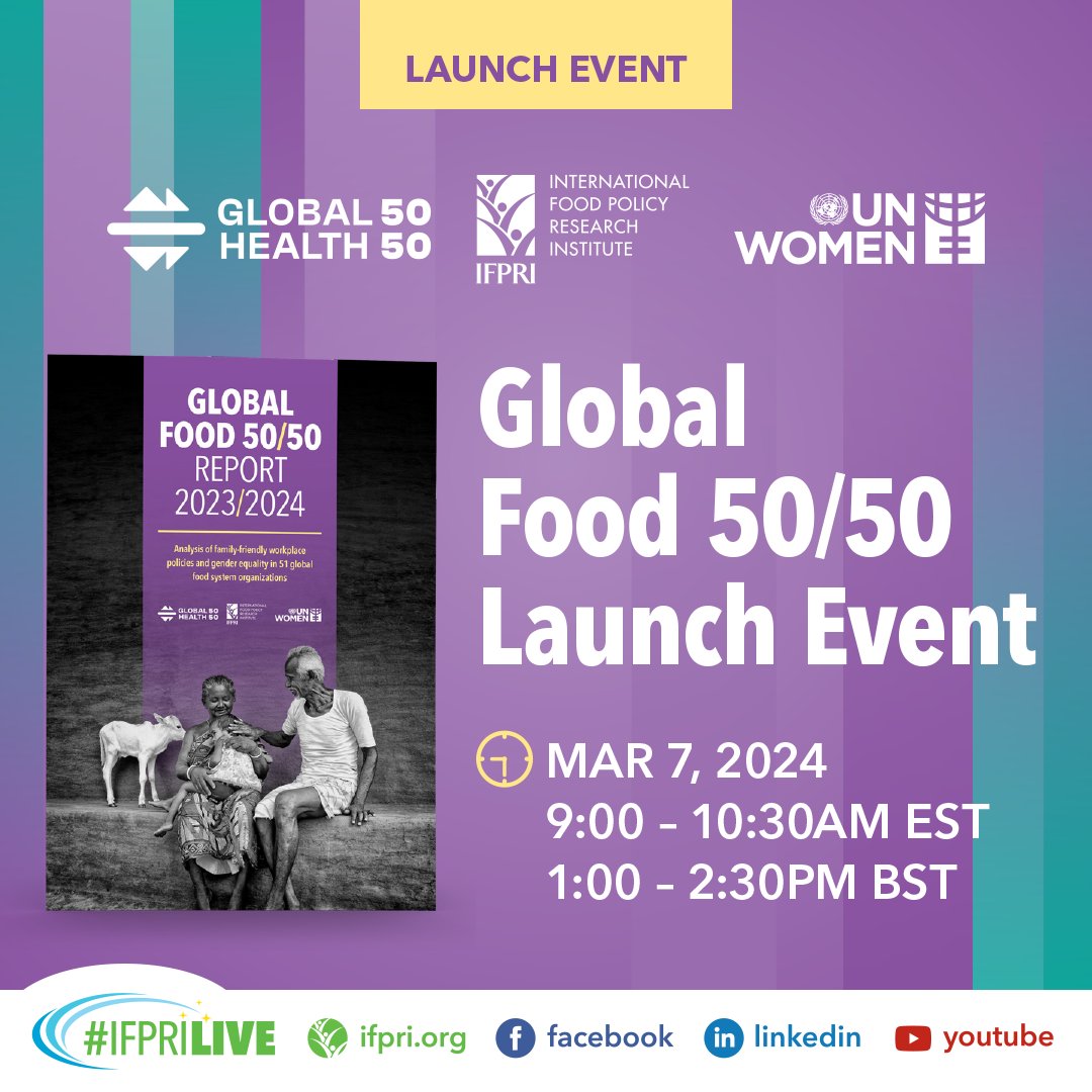 📢TOMORRW @ 9:00 AM EST 📌 Global Food 50/50 Launch Event 🤝 Co-organized by @GlobalHlth5050 @IFPRI @UN_Women 💬@Jo_Swinnen @sarah_hendriks @jamillebigio @jemimah_njuki @SonjaVTanaka @Uvla1 @salbaco @feminineupheave @HMalapit 🎟️ bit.ly/Global5050 @CGIAR #GlobalFood5050