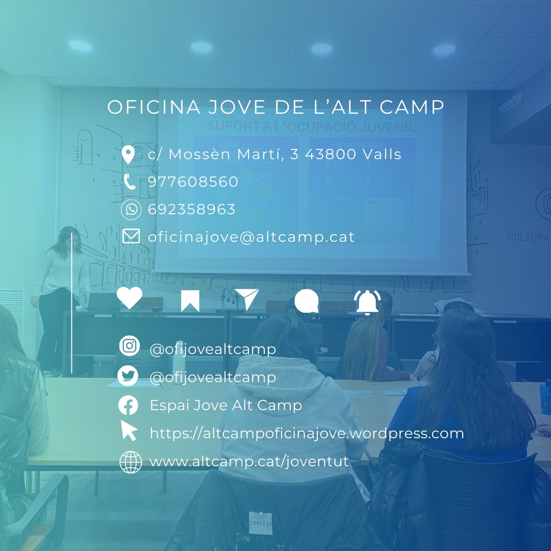 Oficina Jove Alt Camp (@ofijovealtcamp) on Twitter photo 📣El passat dia 29 de febrer la referent SOJ de l'oficina jove del consell comarcal de l'Alt Camp va fer el taller, "Vols treballar a l'estiu!" a Alcover.
🎉Va ser tot un èxit!!
<a href="/pijalcover/">Pij Alcover</a>
#oficinajovealtcamp #oficinajove #joventut #jovesaltcamp #pijalcover 📣El passat dia 29 de febrer la referent SOJ de l'oficina jove del consell comarcal de l'Alt Camp va fer el taller, "Vols treballar a l'estiu!" a Alcover.
🎉Va ser tot un èxit!!
<a href="/pijalcover/">Pij Alcover</a>
#oficinajovealtcamp #oficinajove #joventut #jovesaltcamp #pijalcover