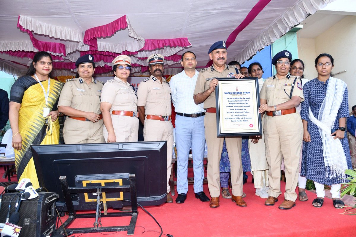 chennaipolice_'s tweet photo. 🌟 **Breaking Records!** 🌟 Today, the Greater Chennai Police (GCP) achieved an extraordinary feat on International Women's Day! 🎉

👮‍♀️ **Women's Safety Awareness Program**: A whopping **5,050** women police officers and personnel stood united at Rajarathnam Stadium, Egmore. They formed a powerful awareness design, highlighting essential helpline numbers: **1091**, **181**, **1098** (child helpline), and the **Nirbaya Women's Protection Program (AVAL)**. 🚨

🏆 **World Record**: The World Record Union officially recognized this remarkable event as a world record! 🌎🏅

🔗 **Kaaval Uthavi App**: Police Helpline App, 'Kaval Uthavi,' played a crucial role in empowering women's safety. 💪

🌐 **Chennai**: India's **Safest Metro for women**, proudly leading the way! 🇮🇳💙

#WomenSafety #WorldRecord #ChennaiPride #InternationalWomensDay #Chennai #Police #Aval #WomenSafety @SandeepRRathore @CMOTamilnadu @mkstalin @Udhaystalin @tnpoliceoffl