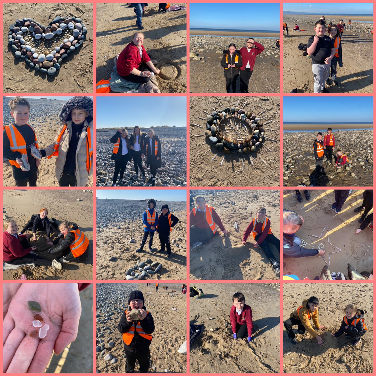 Dosbarth Mrs Jones had a brilliant sunny morning spent with @TimPughArtist at the beach creating our very own beach art ☀️