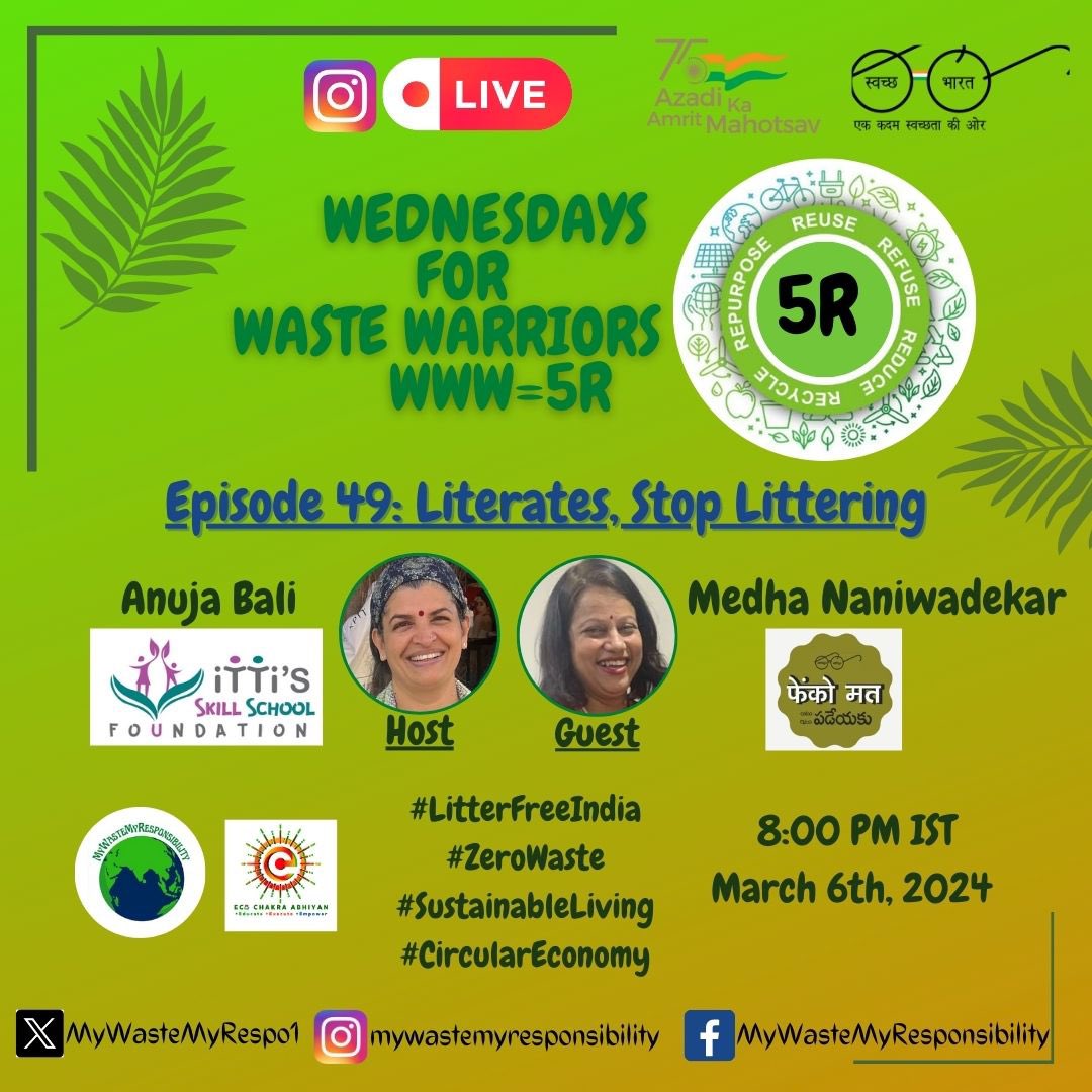 MyWasteMyResponsibility (@mywastemyrespo1) on Twitter photo *Episode 49*
*Wednesdays for Waste Warriors* *WWW=5R*
Join us at 8:00 PM IST to meet the creator of the very popular and groovy song *Fenko Mat फेंको मत* to create awareness for a litter free India.
instagram.com/mywastemyrespo… <a href="/MoHUA_India/">Ministry of Housing and Urban Affairs</a> <a href="/swachhbharat/">Swachh Bharat Mission - Grameen</a> <a href="/PMCPune/">PMC Care</a> <a href="/MahaEnvCC/">Climate Radio</a> <a href="/moefcc/">MoEF&CC</a> *Episode 49*
*Wednesdays for Waste Warriors* *WWW=5R*
Join us at 8:00 PM IST to meet the creator of the very popular and groovy song *Fenko Mat फेंको मत* to create awareness for a litter free India.
instagram.com/mywastemyrespo… <a href="/MoHUA_India/">Ministry of Housing and Urban Affairs</a> <a href="/swachhbharat/">Swachh Bharat Mission - Grameen</a> <a href="/PMCPune/">PMC Care</a> <a href="/MahaEnvCC/">Climate Radio</a> <a href="/moefcc/">MoEF&CC</a>