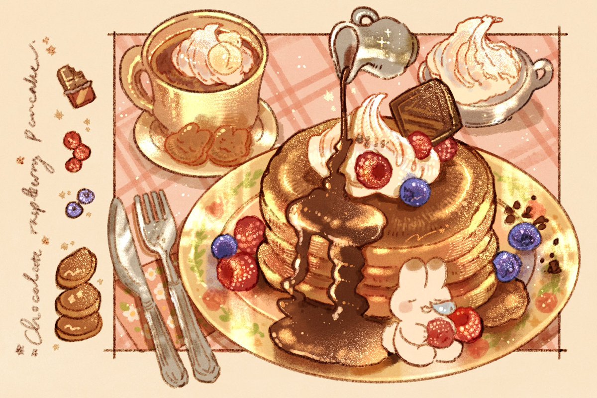 「A comforting chocolate pancake for you, 」|nao 🍞🍳のイラスト