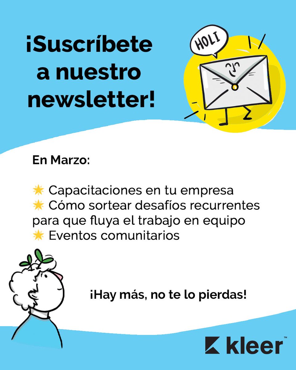 kleer_la's tweet photo. ¡Suscríbete a nuestro Newsletter y no te pierdas ninguna de nuestras novedades!✨
🗞 https://t.co/mOAaZinWXb
#KleerNews #AgileTeam https://t.co/GNEzflkjY0