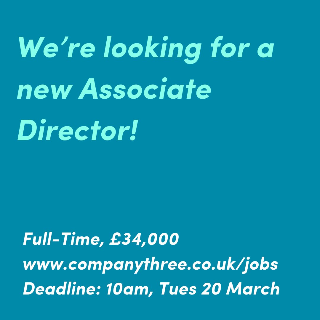 We're looking for an Associate Director. If you have questions or want to hear more about the role or Company Three, we're holding an information session on the 14 March from 1-2pm. You can sign up and read the full job pack here loom.ly/L3Kkn2w