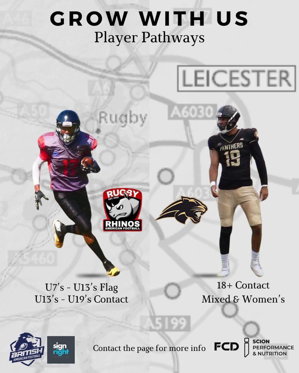 We have contact and flag football all the way from under 7’s to adult senior football! 

Come join us and grow with the Leicester Panthers and the Rugby Rhinos! 

#leicester #rugby #football