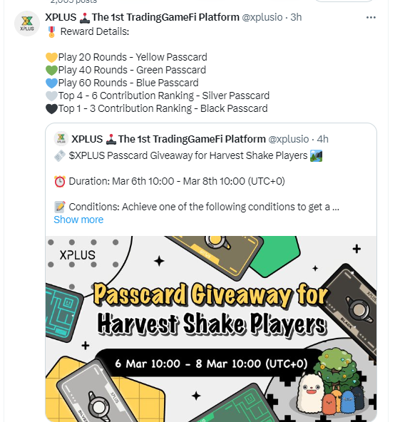 Wow Lets Play the Game and Get $XPLUS Passcards
its really good thing from <a href="/xplusio/">XPLUS 🕹️The 1st TradingGameFi Platform</a> to distribute passcards to his community.

📱EARN NOW: onelink.to/958zw4 
💁🏻‍♂️Referral code: abbasdgk

#AirdropCrypto #Airdrop #AirdropGiveaway #XPLUSMON #xplusio $XPLUS <a href="/xplusio/">XPLUS 🕹️The 1st TradingGameFi Platform</a>