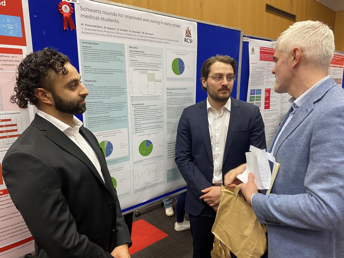 Congrats to <a href="/MPolemidiotis/">Mark polemidiotis</a> Nadim Sayani <a href="/DrMarianBrennan/">Marian Brennan</a> and team on presenting their excellent <a href="/RCSI_StEP/">RCSI Student Partnership</a> funded project on the implementation of Swartz Rounds to improve the well-being of medical students - during RCSI Research Day <a href="/RCSI_Research/">RCSI Research and Innovation</a> 👏👏